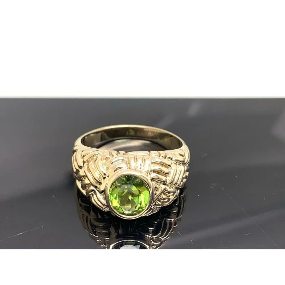 Green Gemstone Cocktail Ring 10k Yellow Gold Estate Jewelry Women's Size 8.75